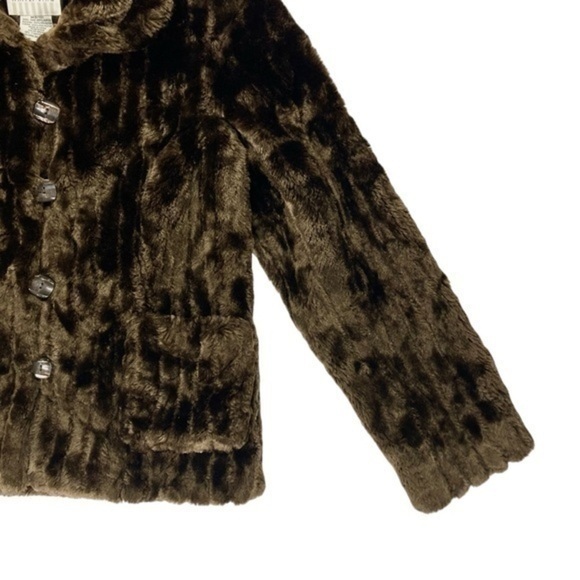 White Stag Faux Fur Coat Women M Brown Pocket Lined Luxury Classic Teddy Jacket - Picture 4 of 16